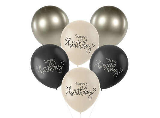 Creme Noir - "Happy Birthday" gummiballonger 33cm