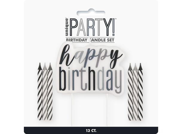 Sort & Sølv Glitz kakelys sett på pinne (7 lys)