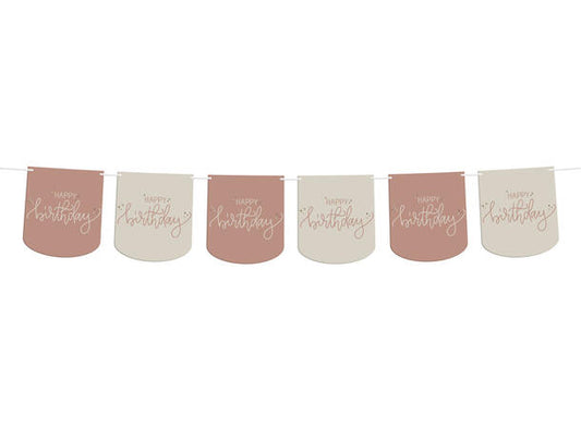 Creme Rose "Happy Birthday" flaggbanner i papir 6m