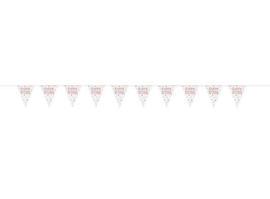 Happy birthday plast flaggbanner I rosegull 2,9m