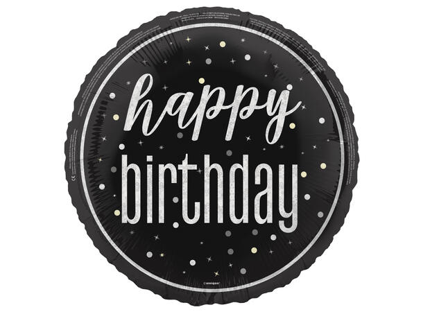 Sort & Sølv Glitz Happy Birthday folieballong 46cm