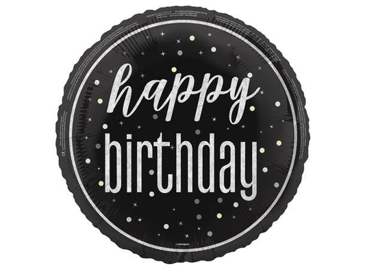 Sort & Sølv Glitz Happy Birthday folieballong 46cm