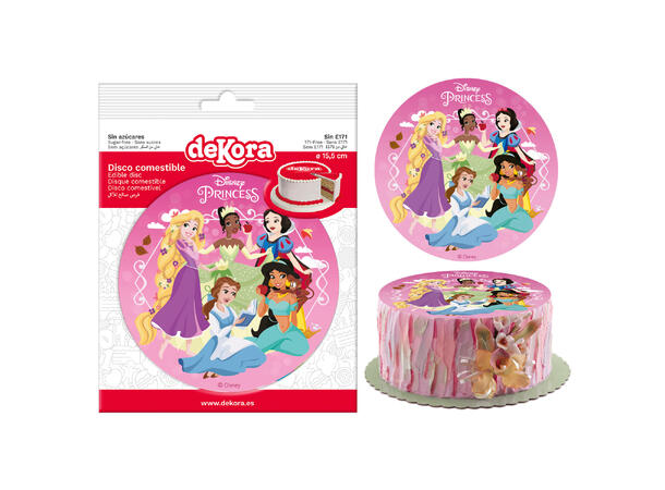 Sukkerfritt spiselig kakeskilt disney prinsesser 15,5cm