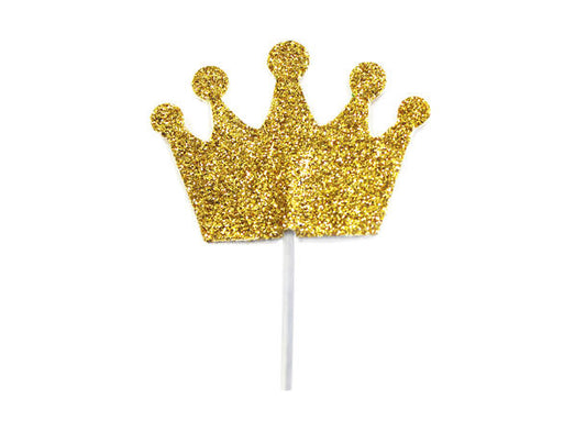Glitter Prinsessekrone Cupcake-topp Gull 3,5x3cm