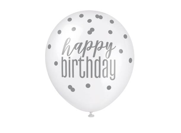 Happy birthday rosa & sølv gummiballonger 30cm