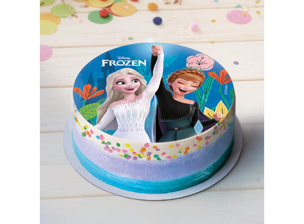 Sukkerfritt spiselig kakeskilt Anna og Elsa 15,5cm