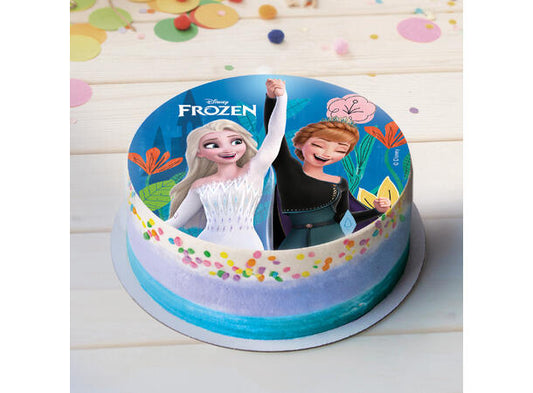 Sukkerfritt spiselig kakeskilt Anna og Elsa 15,5cm