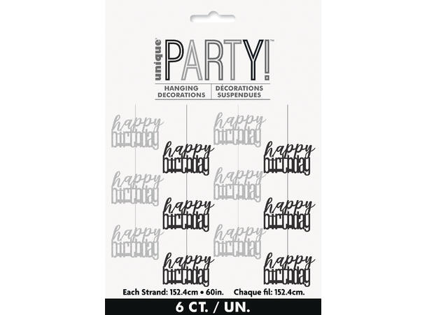 Sort & Sølv Glitz hengedekorasjoner 152cm