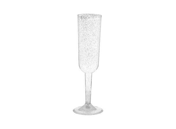 Champagneglass i gjennomsiktig plast med søvl glitter 2dl