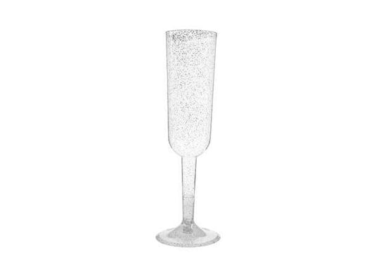 Champagneglass i gjennomsiktig plast med søvl glitter 2dl