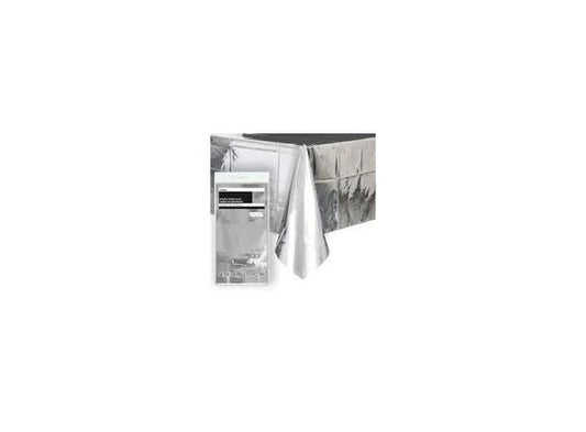 Ensfarget Skinnende Sølv duk i plast 137x274cm