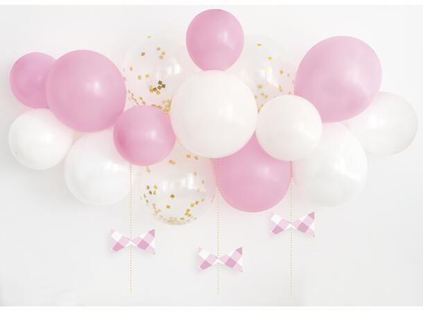 Ballongbue i hvit og rosa med sløyfer