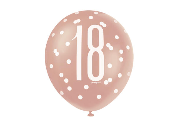 Gummiballonger med tallet 18 i rosegull 30cm