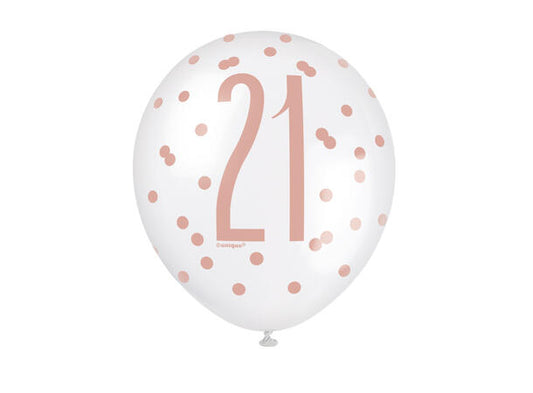 Gummiballonger med tallet 21 i rosegull 30cm