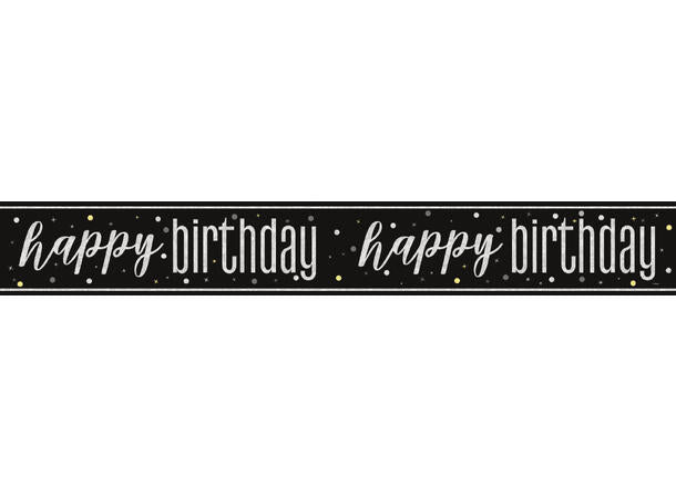 Sort & Sølv Glitz Happy Birthday foliebanner 2.9m
