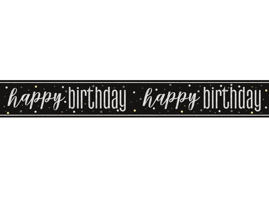Sort & Sølv Glitz Happy Birthday foliebanner 2.9m