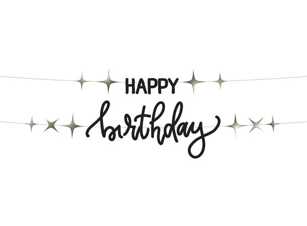 Creme Noir - "Happy Birthday" bokstavbanner i papir og 2 deler 1,5m