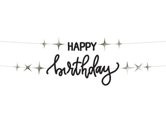 Creme Noir - "Happy Birthday" bokstavbanner i papir og 2 deler 1,5m