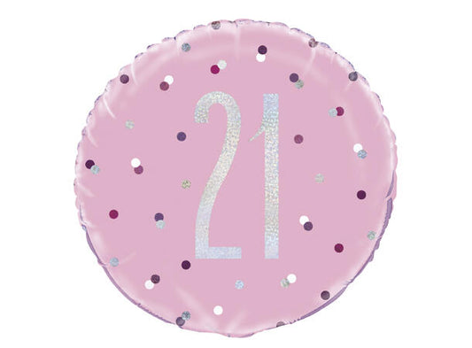 #21 Rosa & Sølv Glitz folieballong 46cm