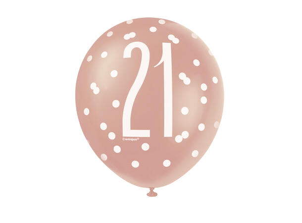 Gummiballonger med tallet 21 i rosegull 30cm