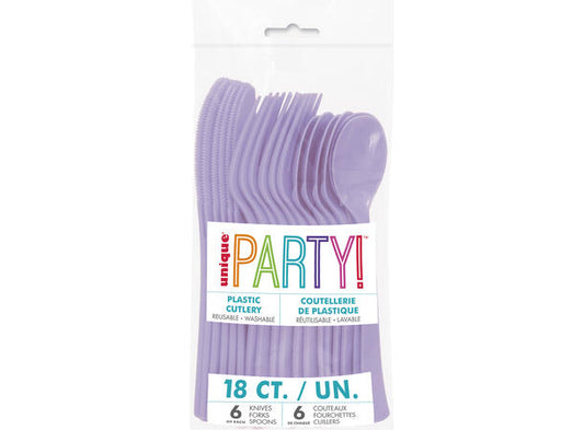Lavendel bestikk i plast 18 deler