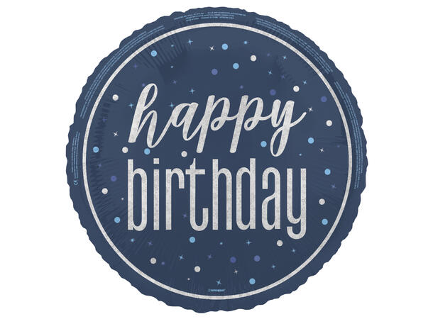 Happy birthday blå & sølv folieballong 46cm