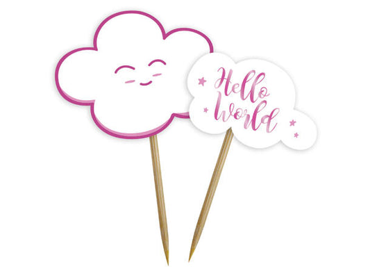 Coctailpinner "Hello World" rosa i papir 14cm