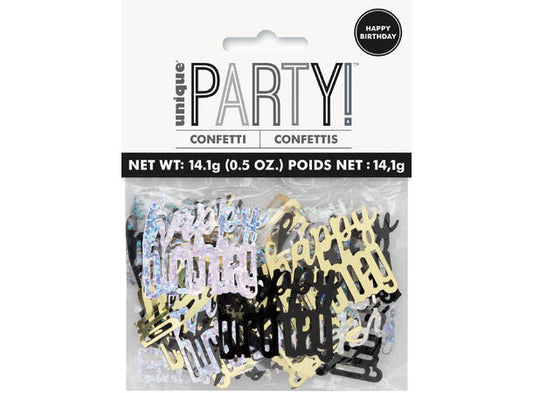 Happy birthday sort & sølv bordkonfetti