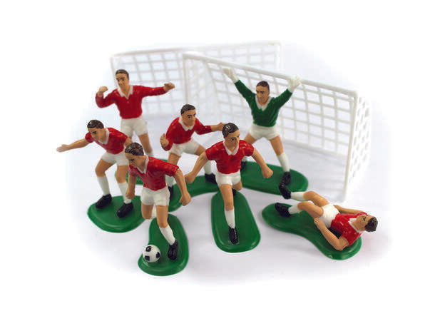 Kakedekorasjonssett fotball med 7 spillere og 2 mål - Rød