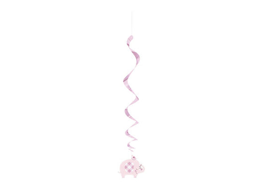 Hengedekorasjon virvel rosa elefant 66cm