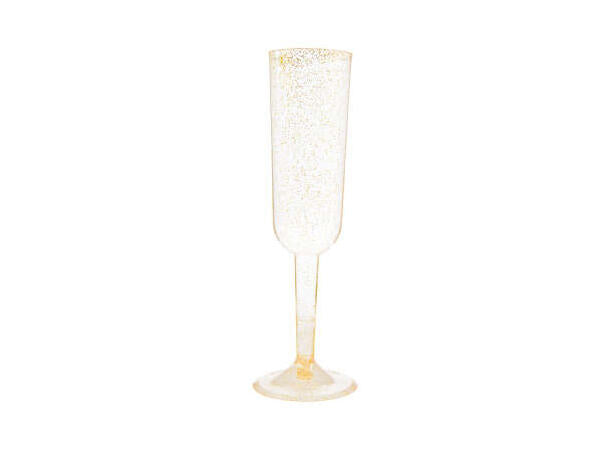 Champagneglass i gjennomsiktig plast med gull glitter 2dl
