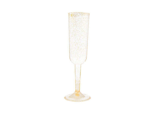 Champagneglass i gjennomsiktig plast med gull glitter 2dl