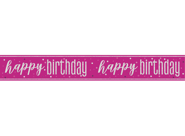 Rosa & Sølv Glitz Happy Birthday foliebanner 2,9m