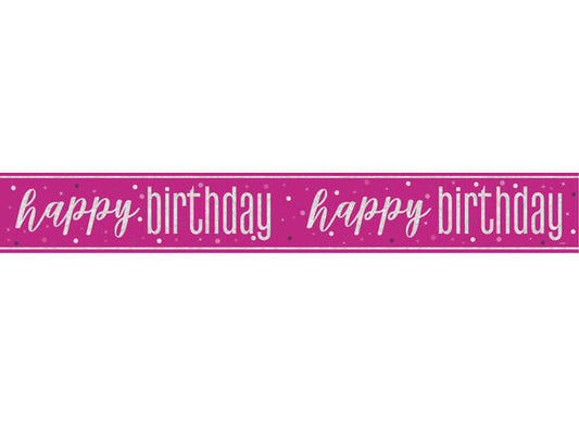 Rosa & Sølv Glitz Happy Birthday foliebanner 2,9m