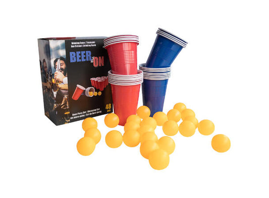 Drikkelek - Beer Pong med 24 kopper i papp og 24 baller i plast.