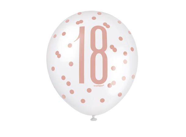 Gummiballonger med tallet 18 i rosegull 30cm
