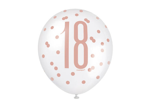Gummiballonger med tallet 18 i rosegull 30cm