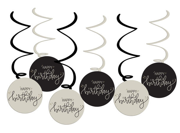 Creme Noir - "Happy Birthday" hengedekorasjoner i papir 60cm