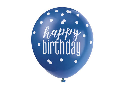 Happy birthday blå & sølv gummiballonger 30cm