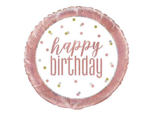 Happy Birthday folieballong rosegull 46cm