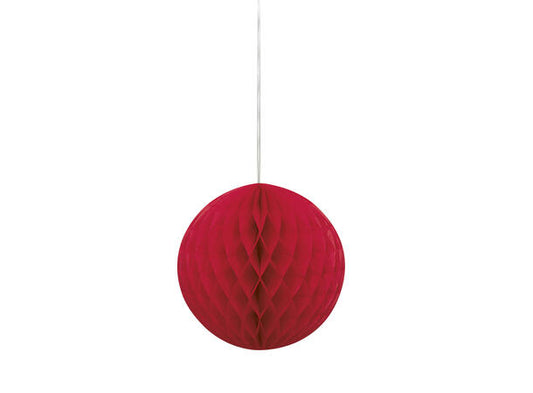 Rubinrød honeycomb ball I papir 20cm