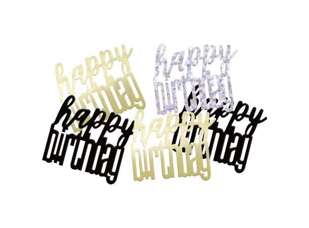 Happy birthday sort & sølv bordkonfetti