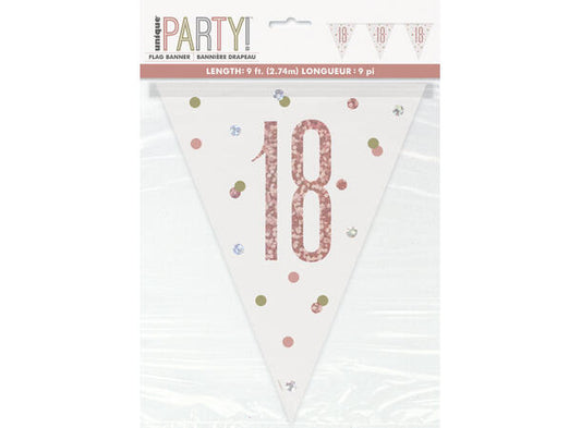 Flaggbanner med tallet 18 i rosegull 2,9m