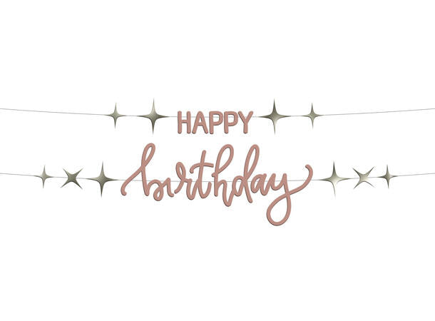 Creme Rose "Happy Birthday" bokstavbanner i 2 deler 1,5m.