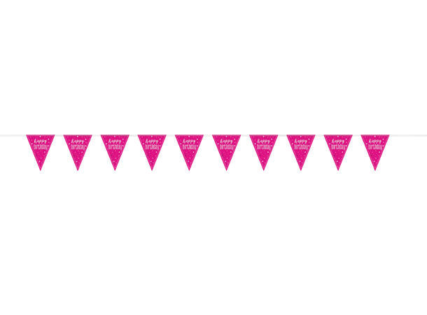 Happy birthday rosa & sølv flaggbanner 2,9m