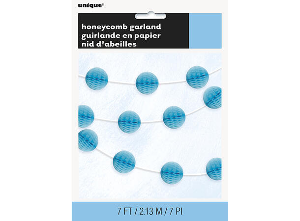 Lys blå mini honeycomb papirgirlander 214cm