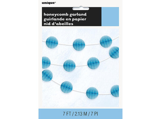 Lys blå mini honeycomb papirgirlander 214cm