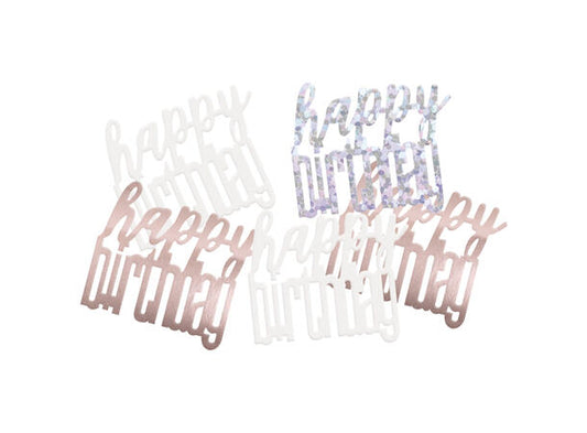 Happy birthday bordkonfetti i rosegull