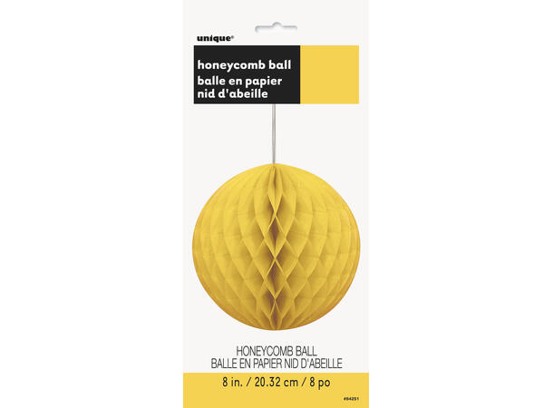 Gul honeycomb ball I papir 20 cm