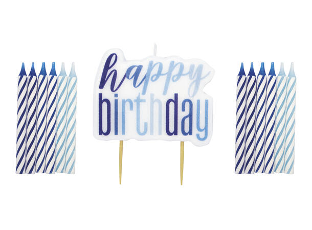 Blå & søvl glitz happy birthday kakelys